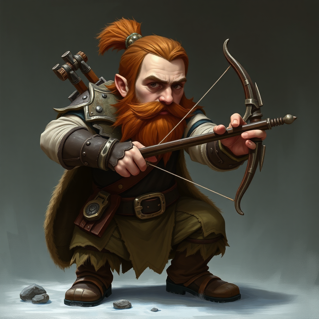 A brave dwarf with brown hair using a crossbow.