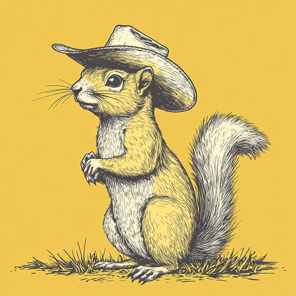 A brave squirrel in cowboy hat on Gadsen Flag