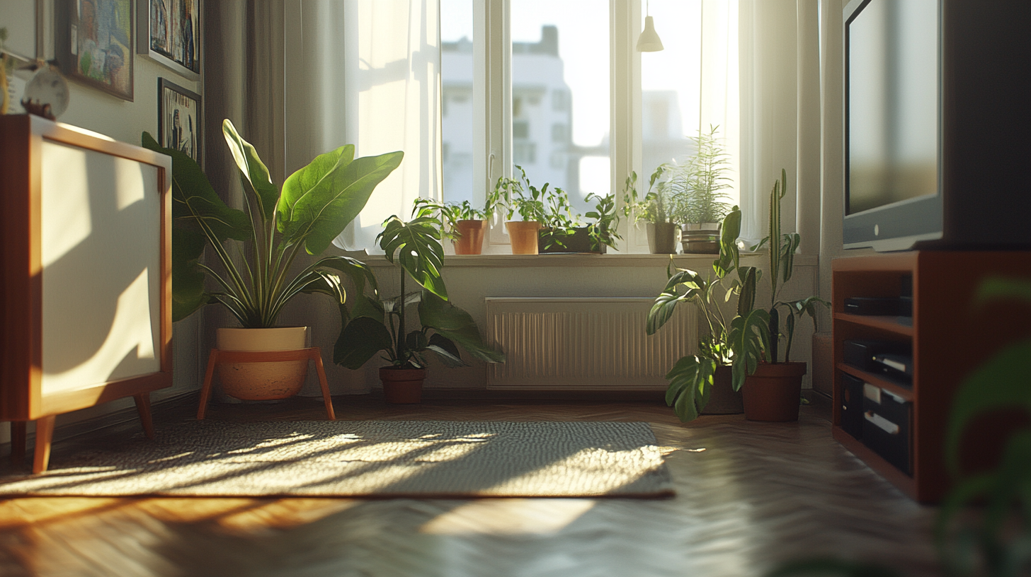 A bright room with plants in a modern apartment.