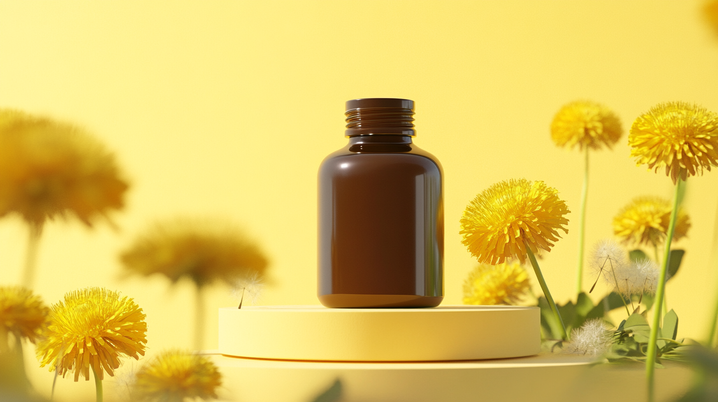 A brown bottle on a yellow background