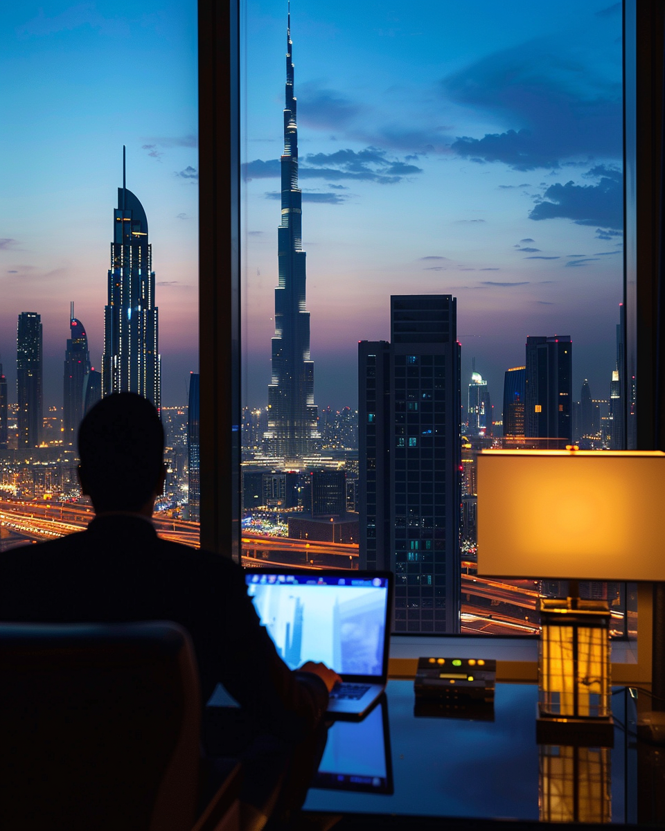 A business traveler in luxurious hotel at Dubai