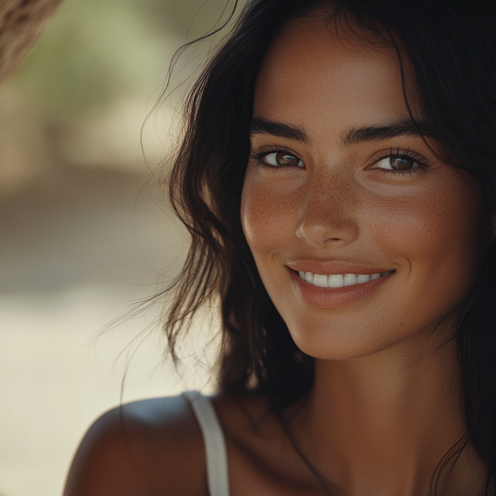 A calm Latina woman with a gentle smile