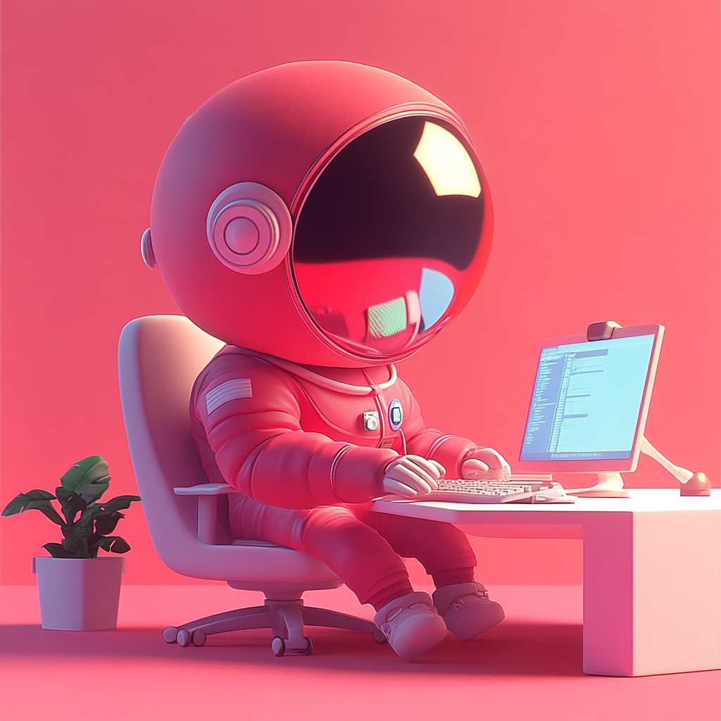 A cartoon astronaut working at a design company