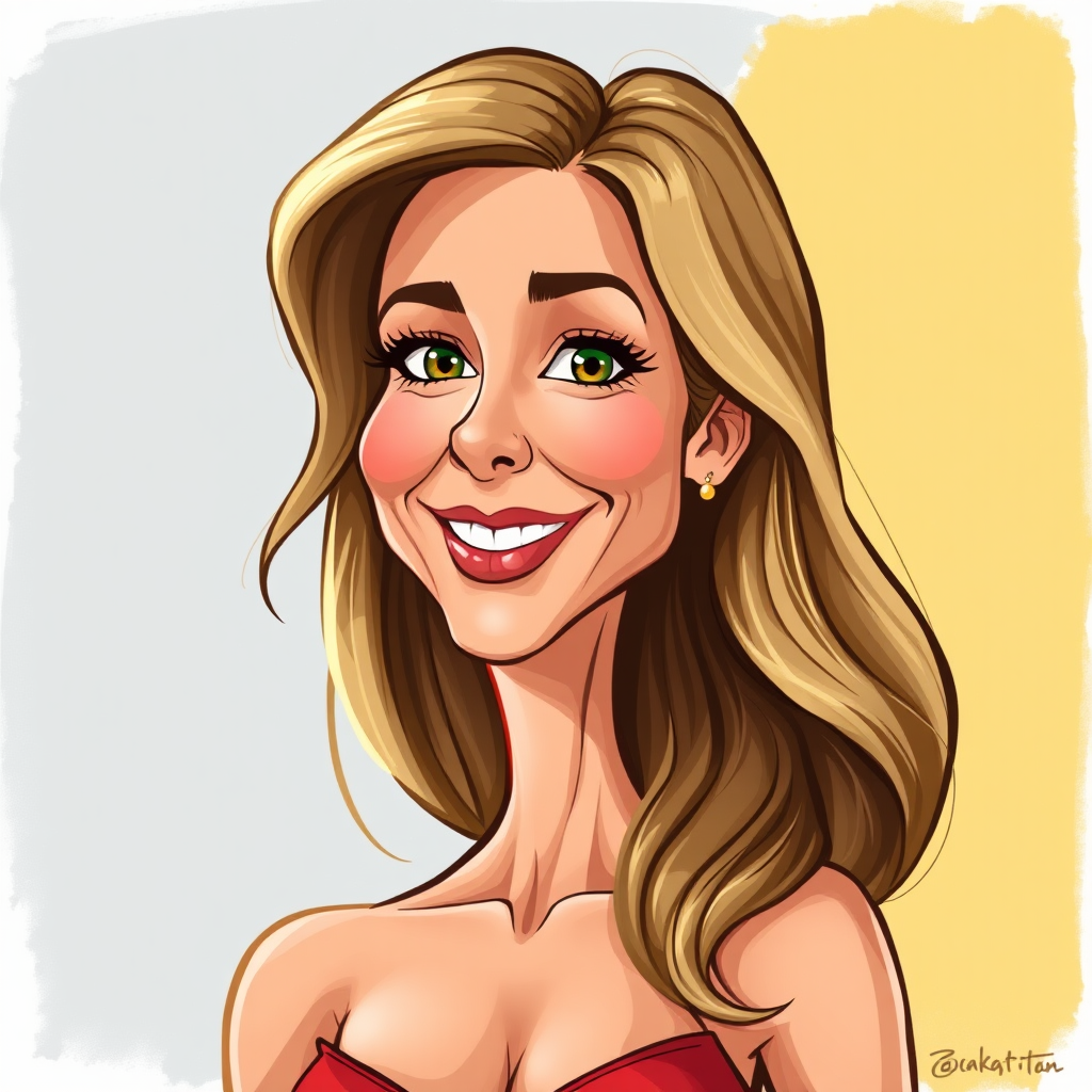 A cartoon caricature of Jennifer Aniston.