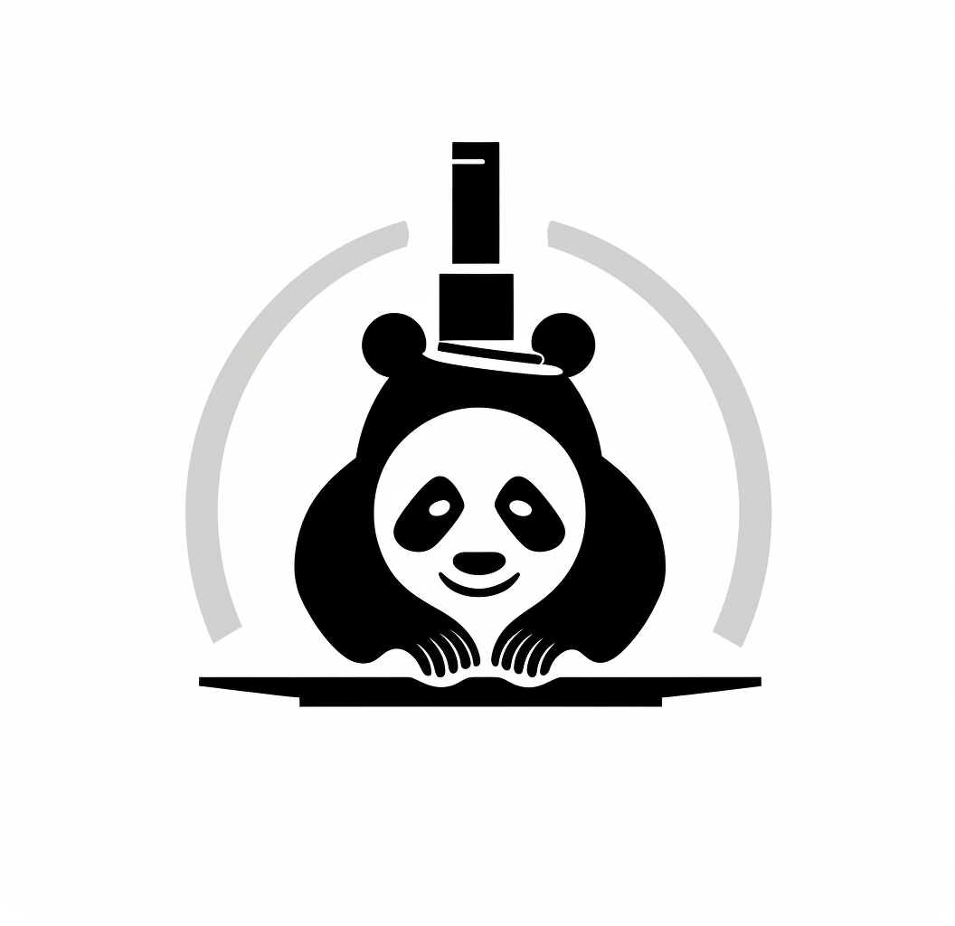 A cartoon panda holding ink pen on white background.