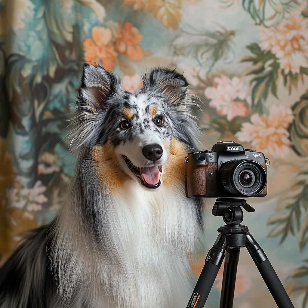 A cheerful Collie poses in magical Ghibli style