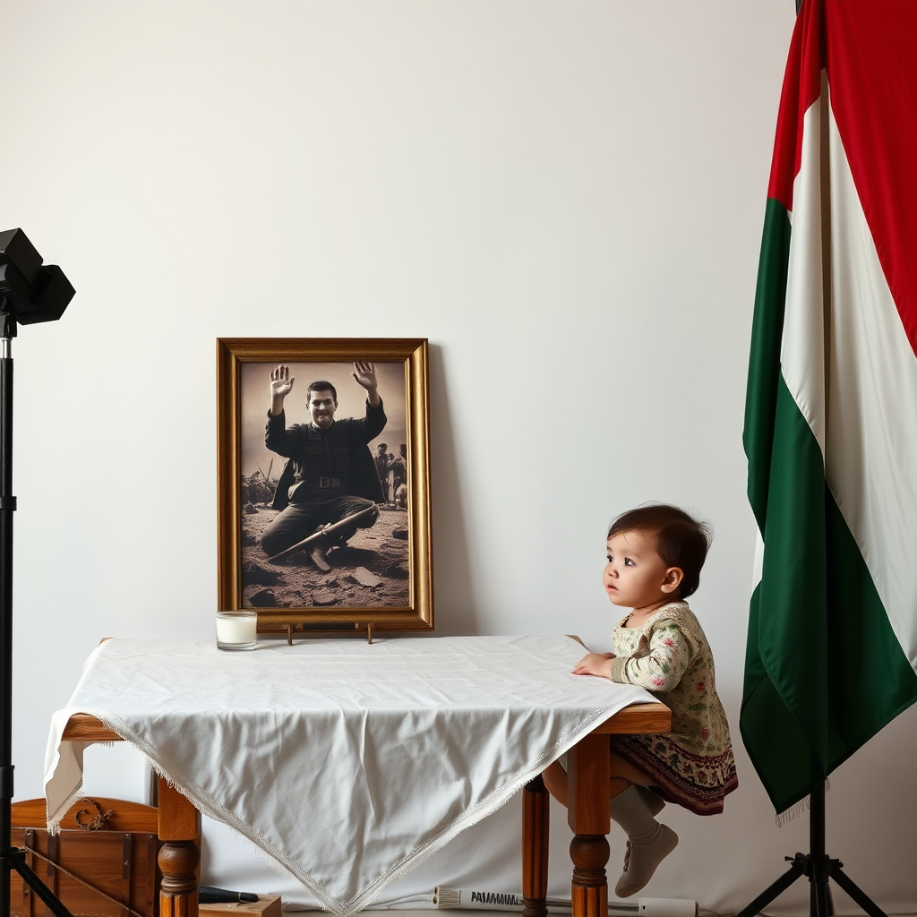 A child and martyrdom picture in Palestinian studio.