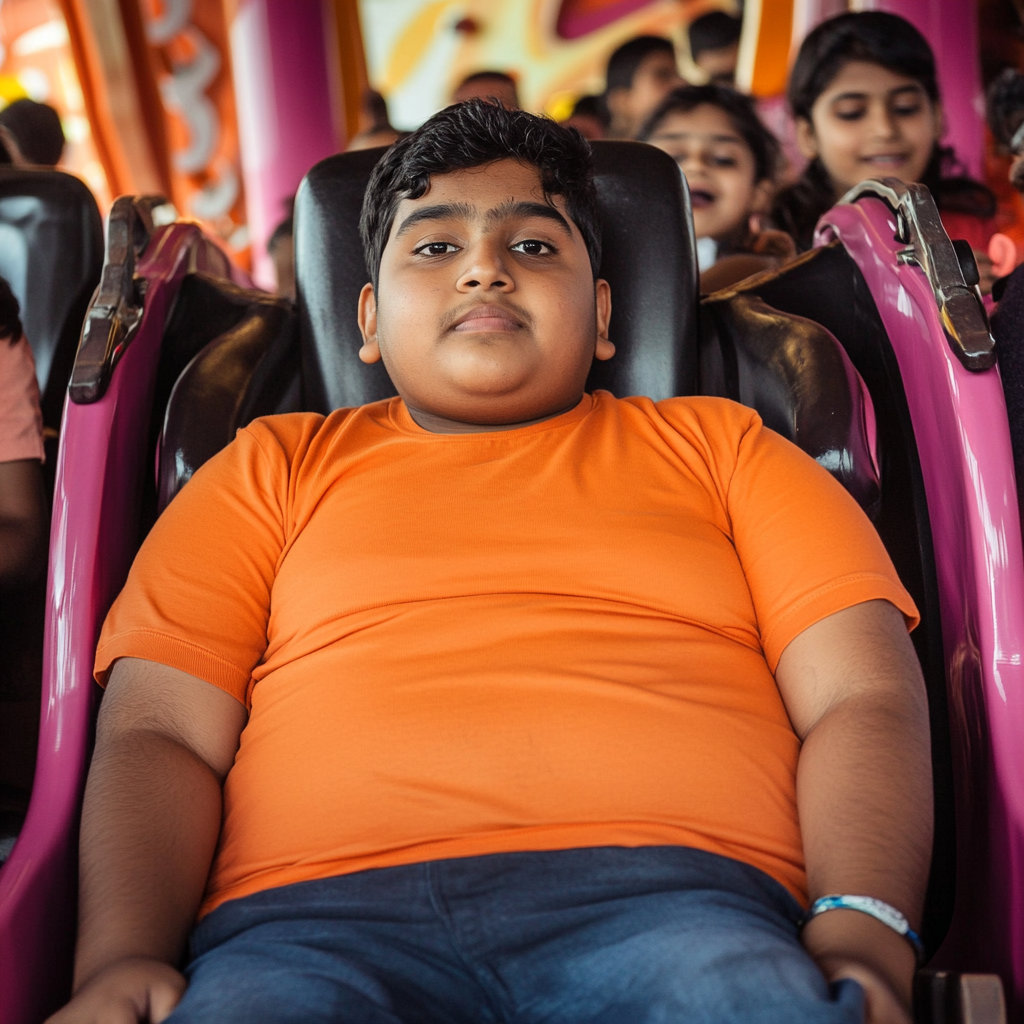 A chubby Indian boy on roller coaster ride