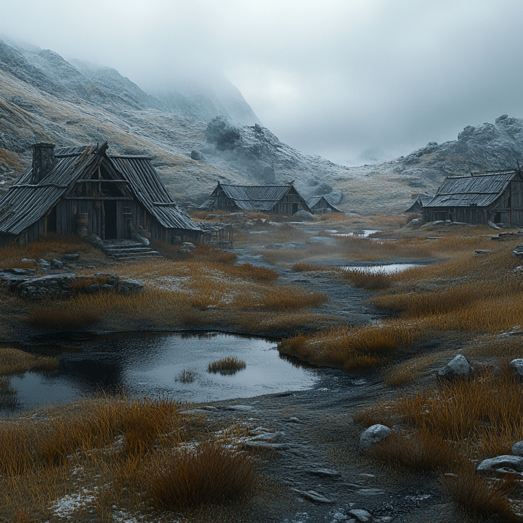 A cinematic, dark, yet beautiful fantasy tundra environment.