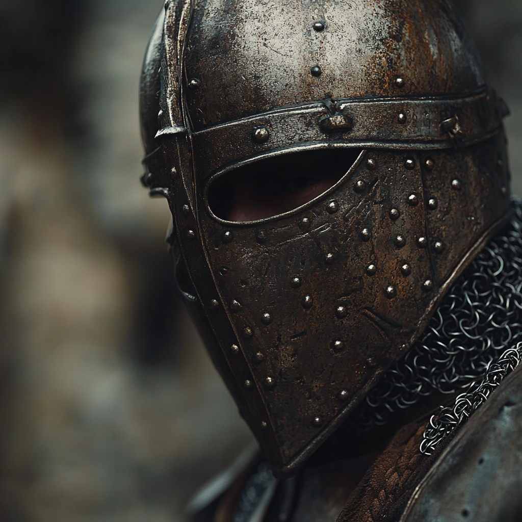 A close-up of medieval Slavic warrior's helmet.