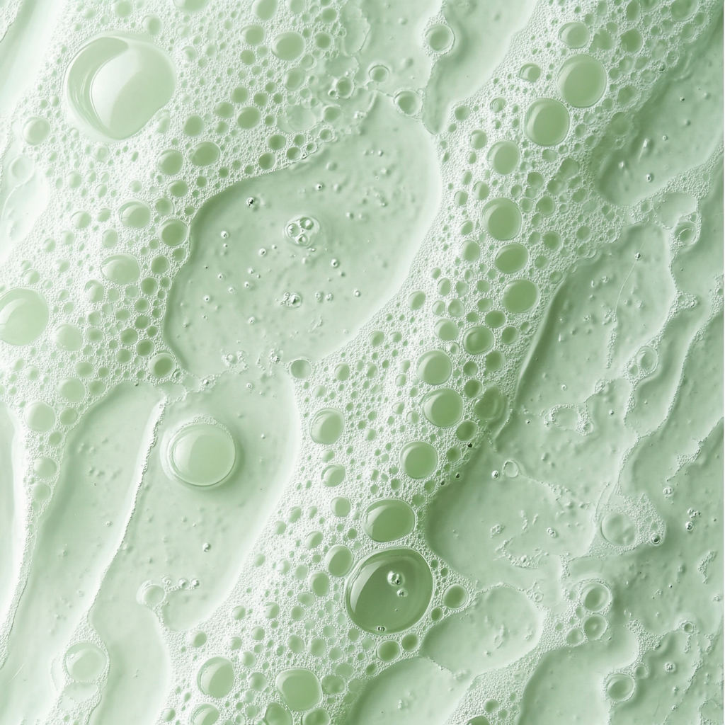 A close-up photo of pale green gel texture