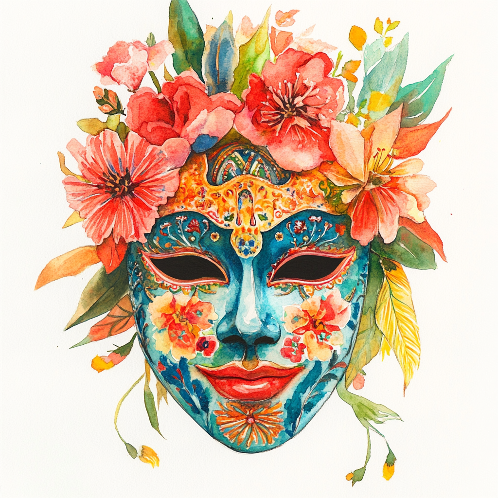 A colorful Carnaval mask with joyful, festive patterns.