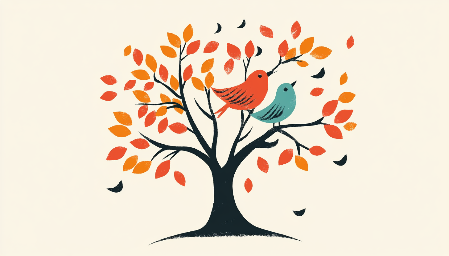 A colorful bird sings in a tree icon