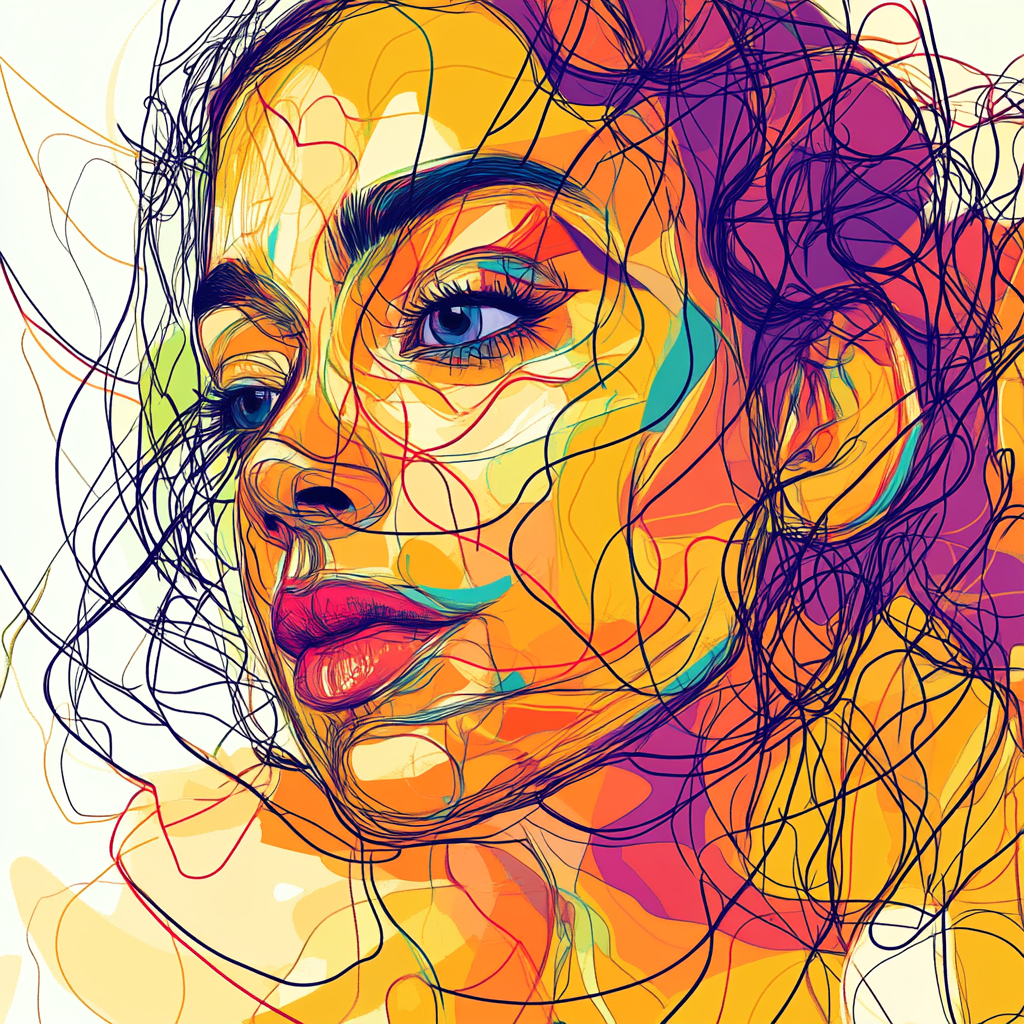 A colorful cartoon drawing of a woman's face