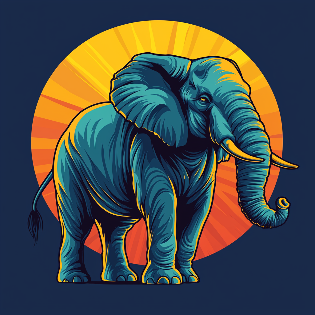 A colorful elephant under a bright sun