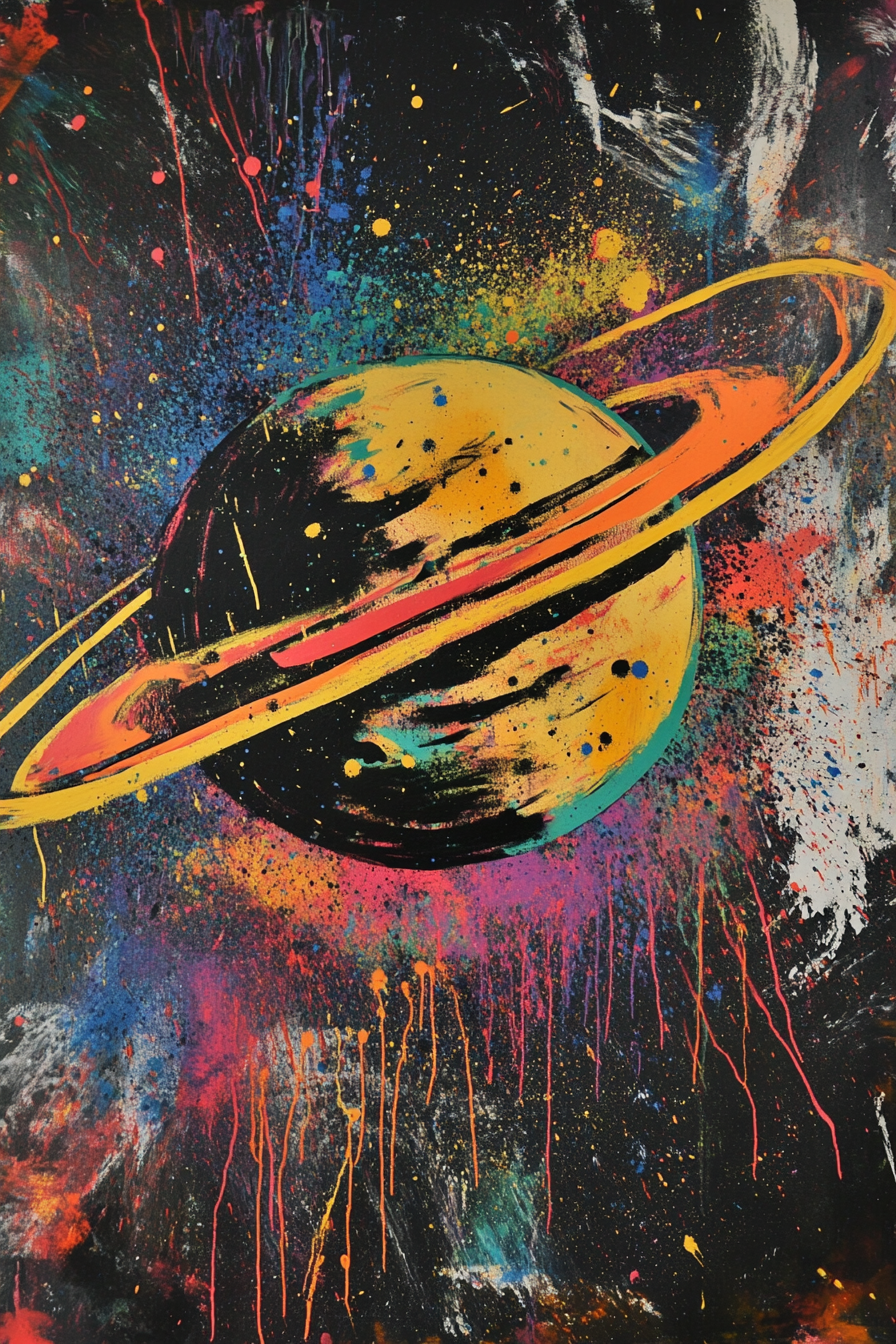 A colorful graffiti planet in space by Basquiat