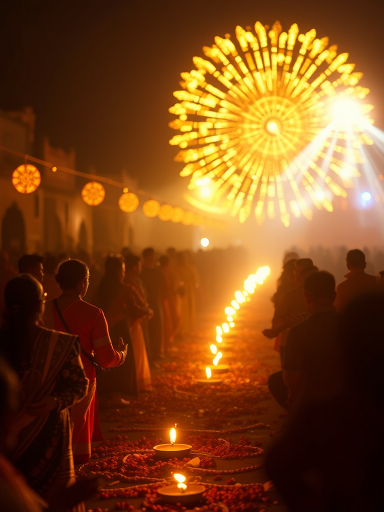 A colorful image showing Diwali festival celebrations.