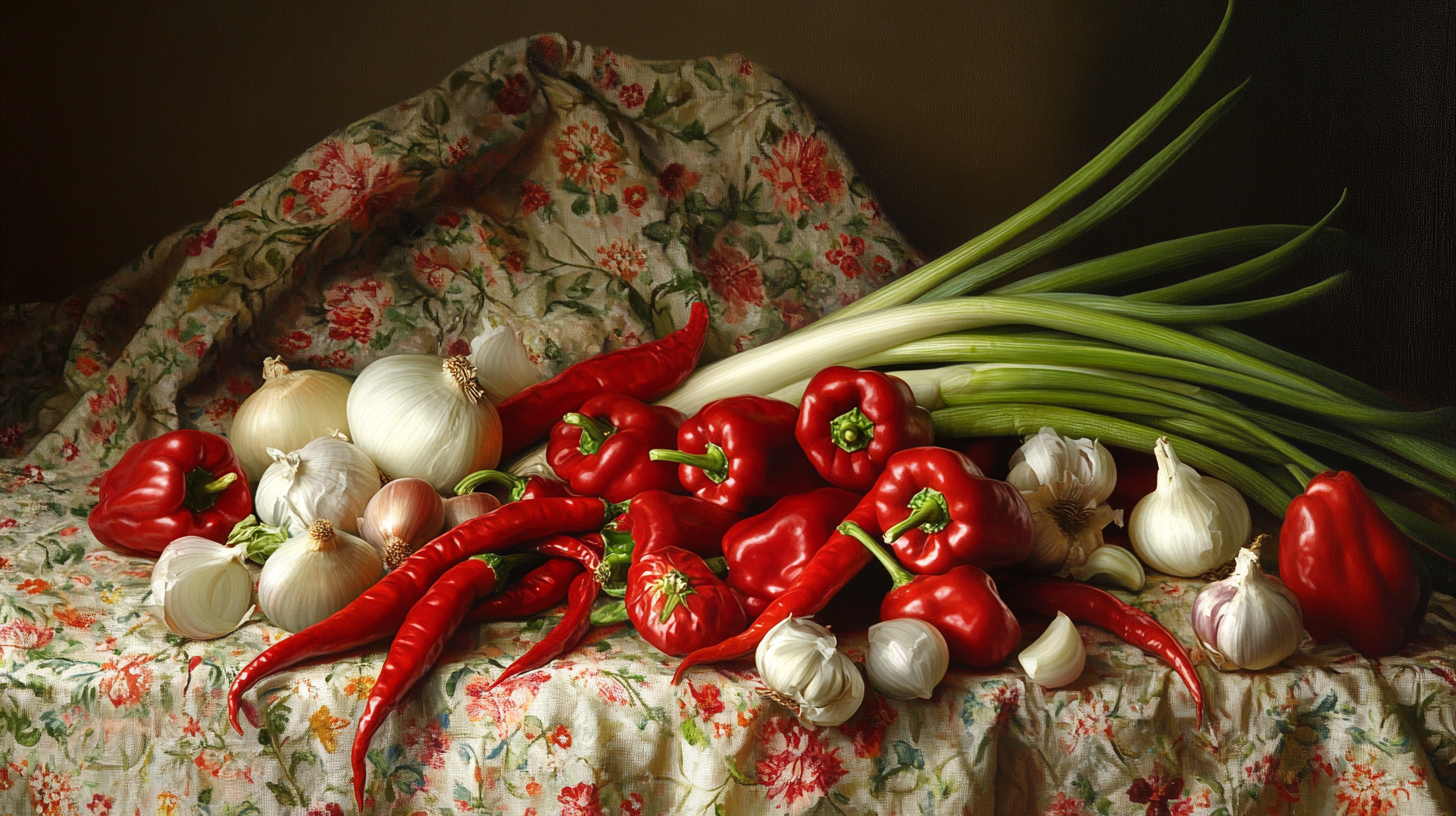 A colorful still life of Korean ingredients