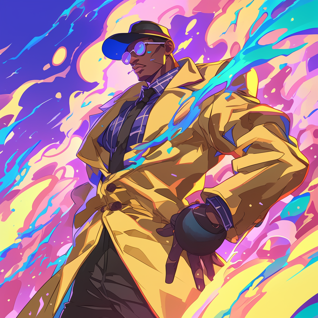 A confident African American man in colorful urban anime.