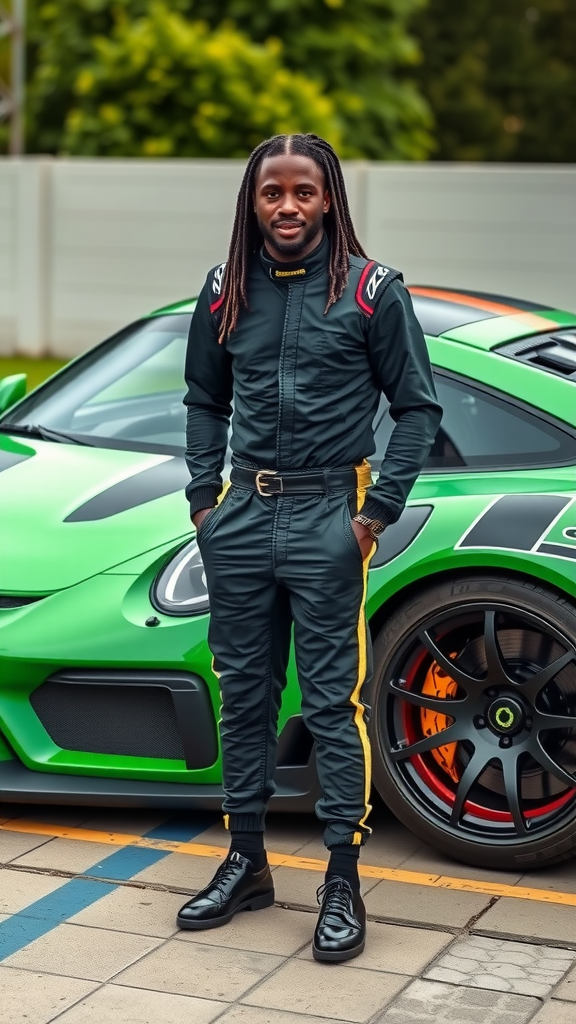 A cool black race car driver and rastaman.