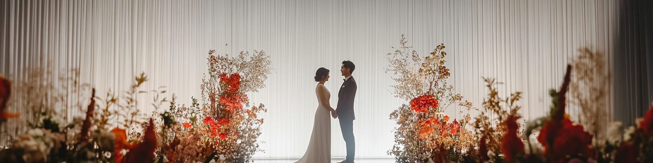 A couple gets married in front of stage.