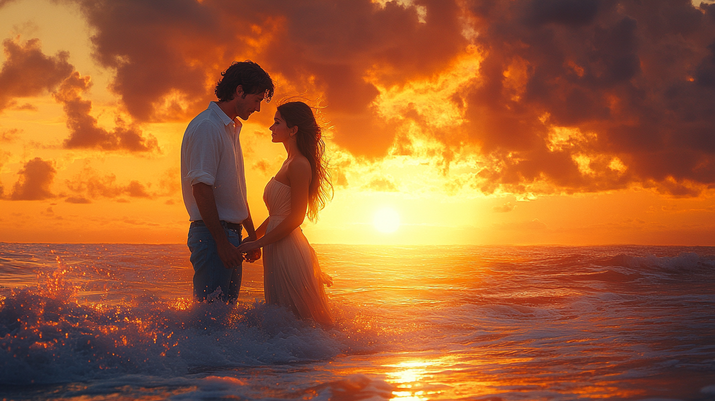 A couple in love on sandy beach