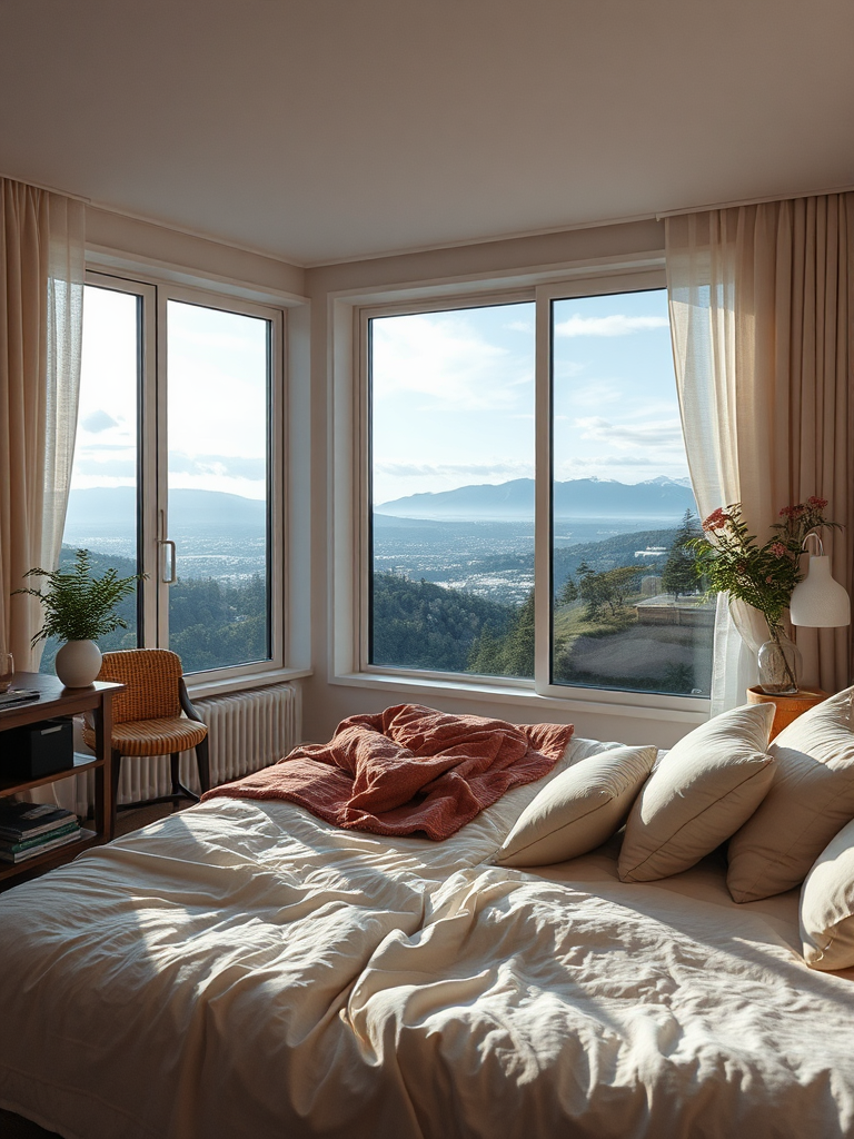 A cozy, comfortable bedroom with beautiful view.