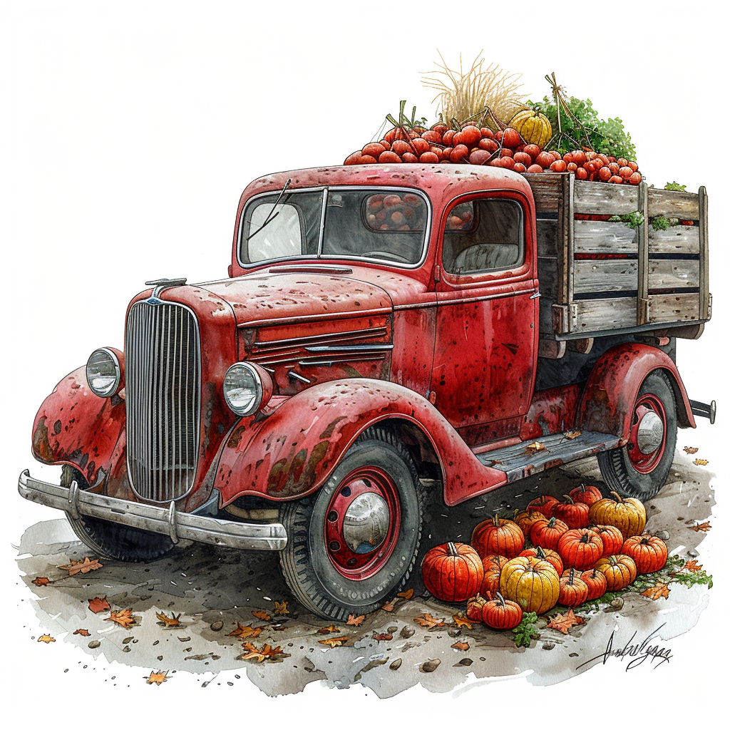 A cozy Thanksgiving scene with a vintage truck.