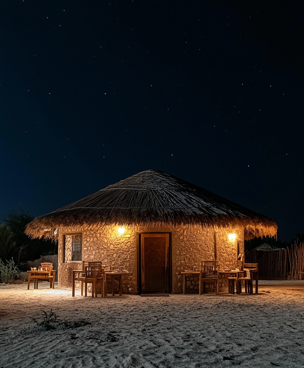 A cozy circular hut in a Middle Eastern village