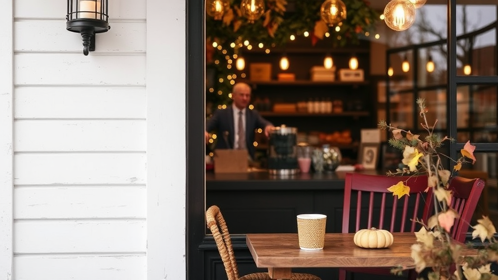 A cozy fall day outside at a coffee shop.