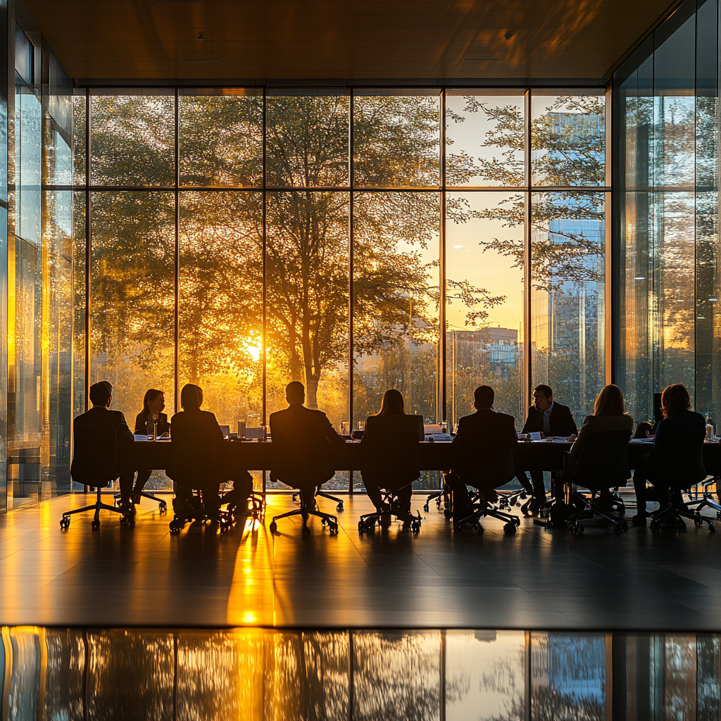 A cozy meeting room with engaged people.