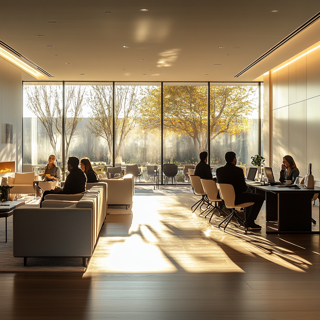 A cozy meeting with people listening intently.