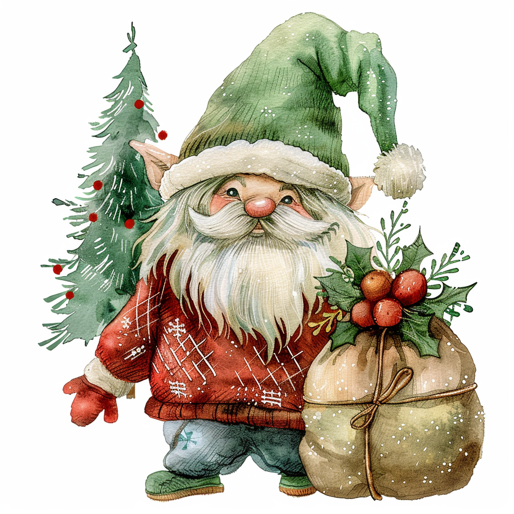 A cute Christmas gnome with presents and hat