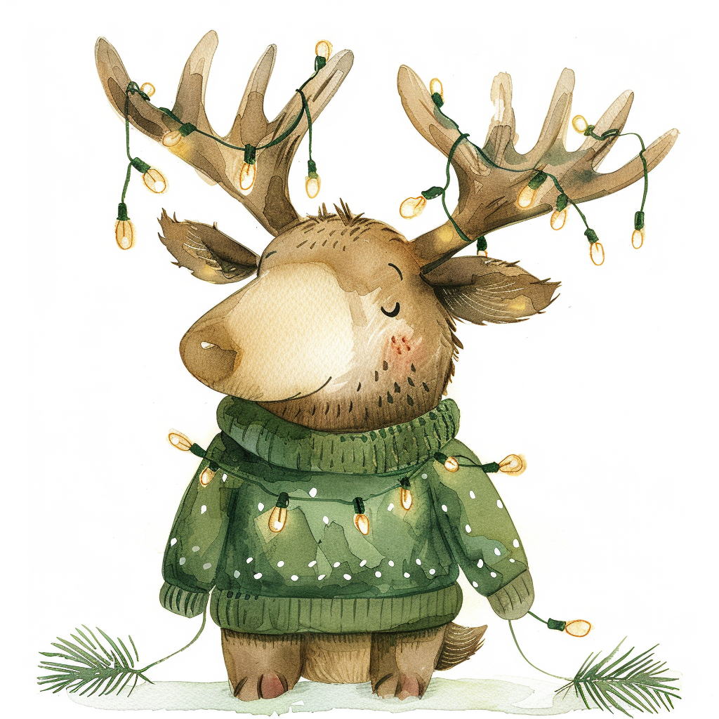 A cute Christmas moose with festive sweater.