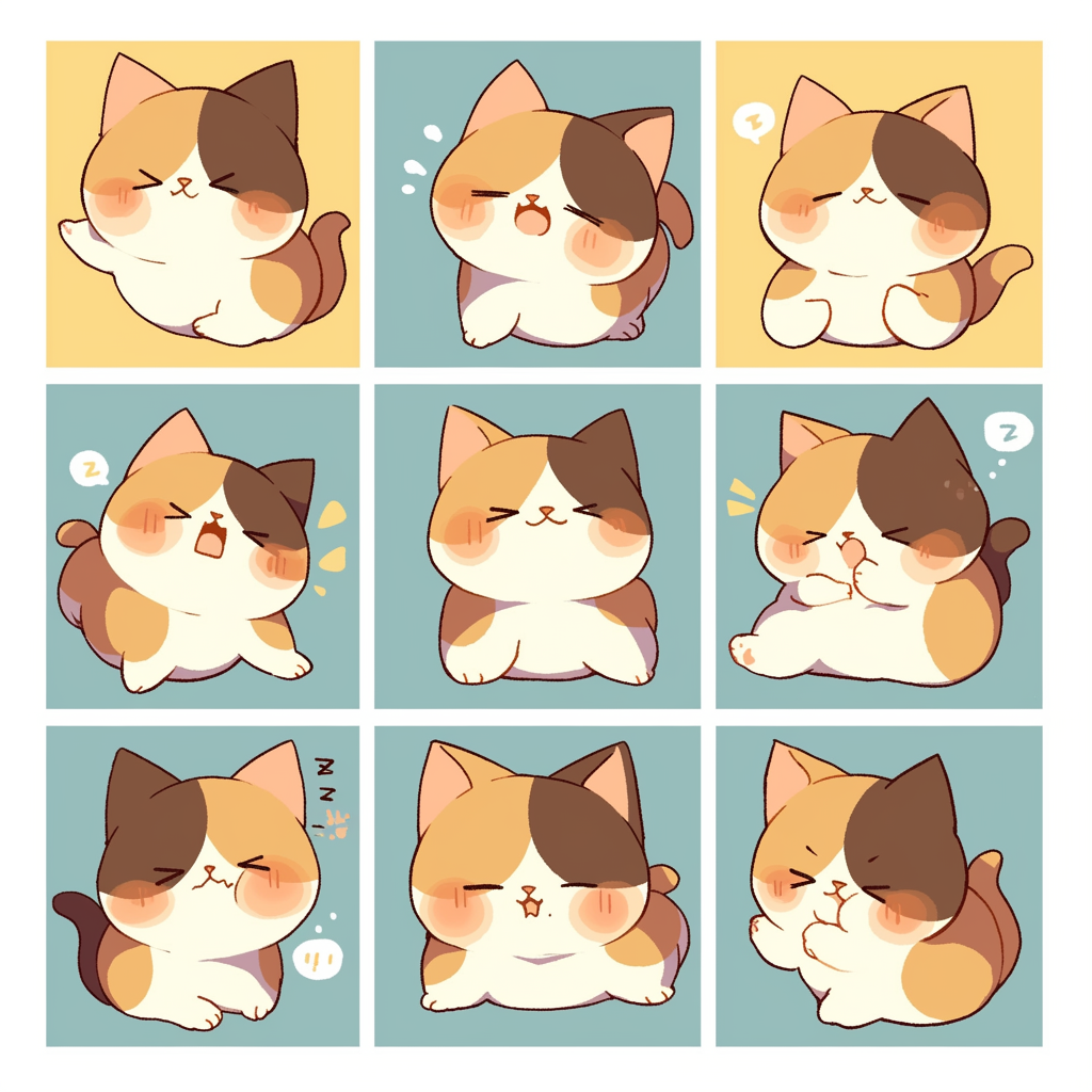 A cute brown cat in different expressions