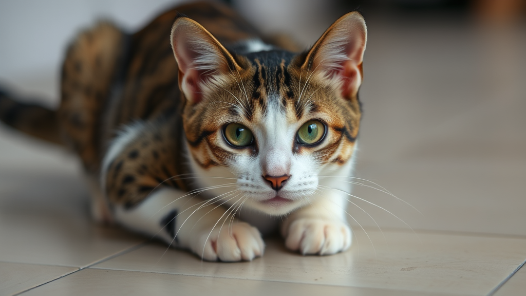 A cute fluffy cat sitting on a mat.