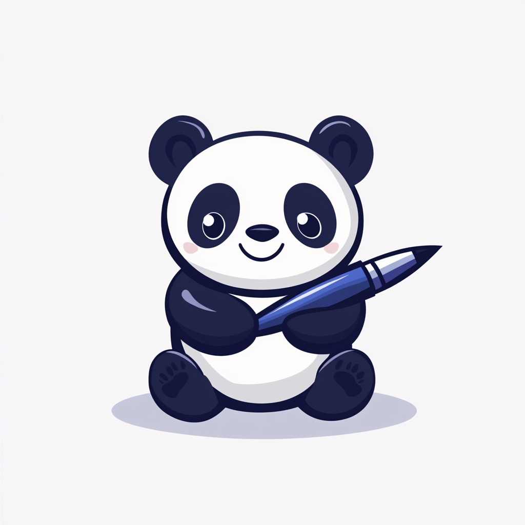 A cute panda holding a pen on a logo.