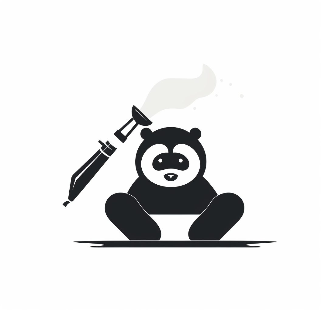 A cute panda holding pen in silhouette style.