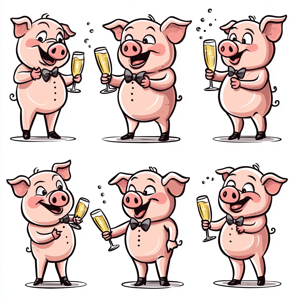 A cute pig sticker with exaggerated expressions