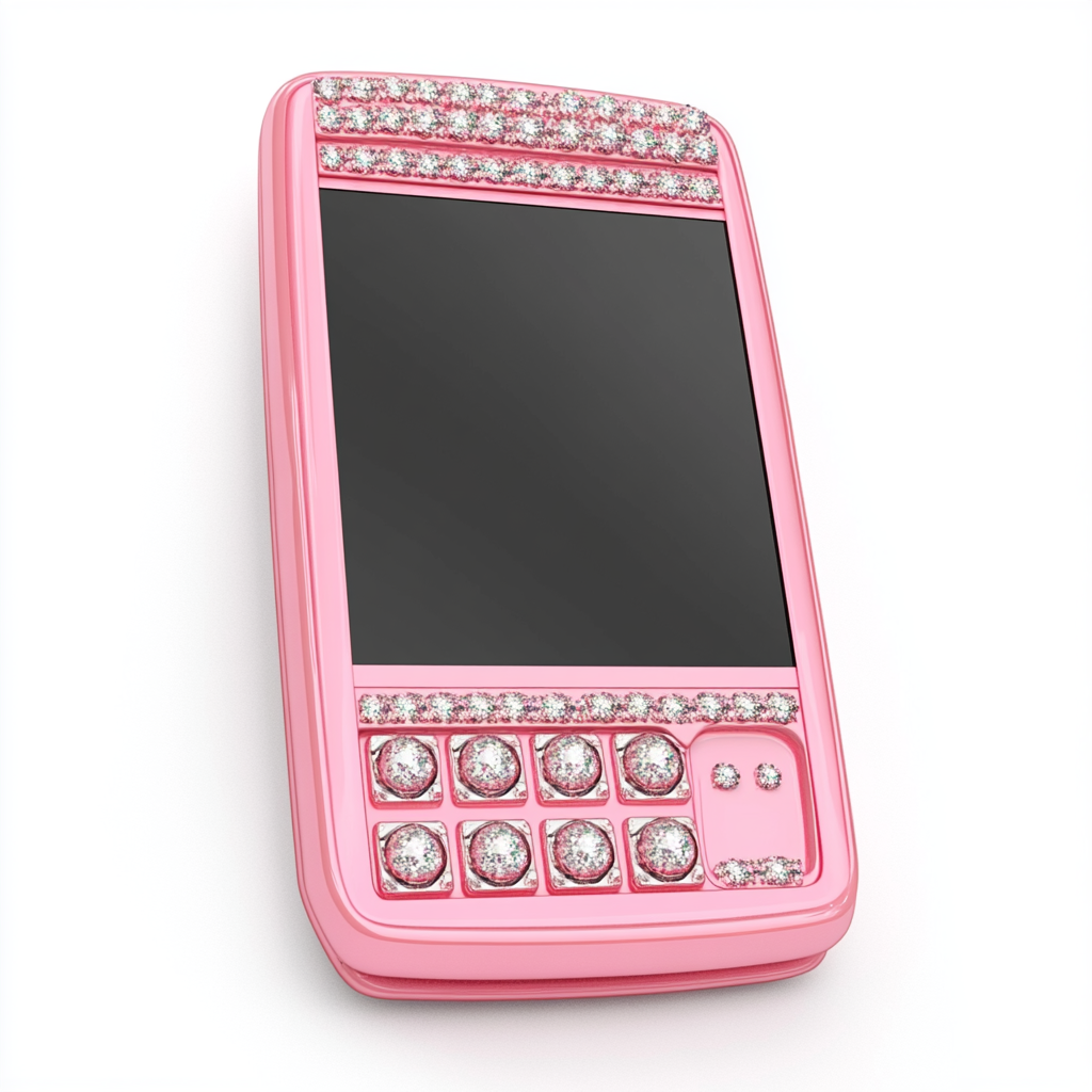 A cute pink retro phone with diamond accents.