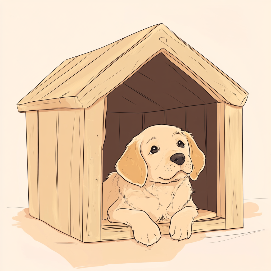 A cute puppy in a cozy doghouse.