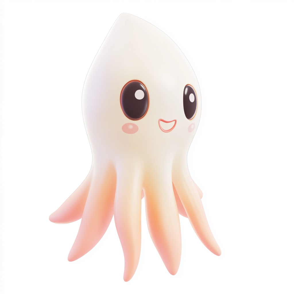 A cute squid cartoon in 3D on white