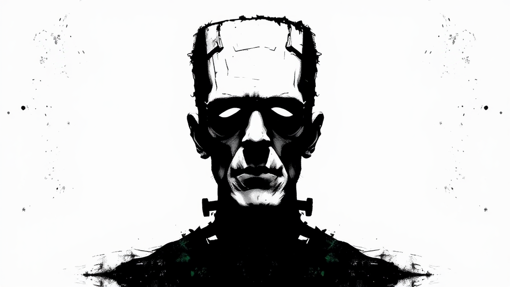 A dark, eerie Frankenstein silhouette in ink