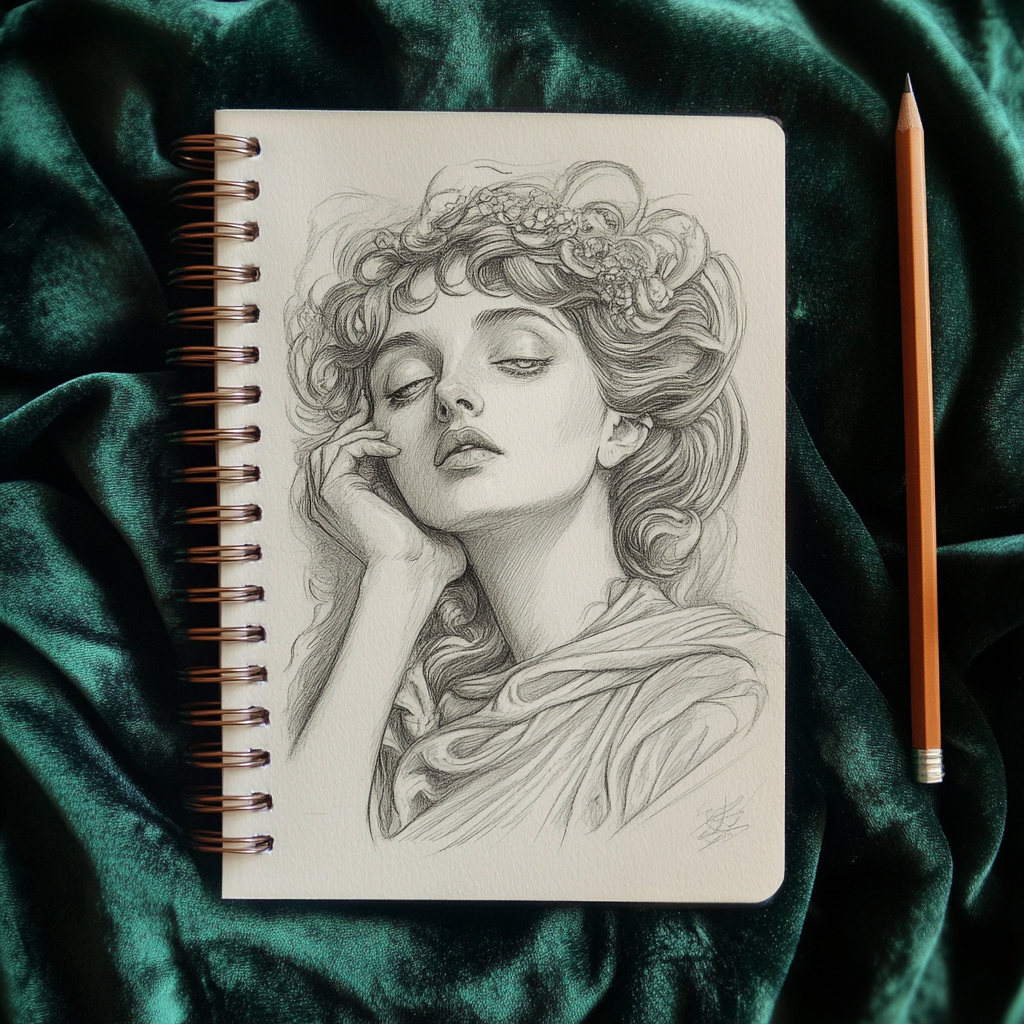 A detailed art nouveau pendant sketch with Venus.