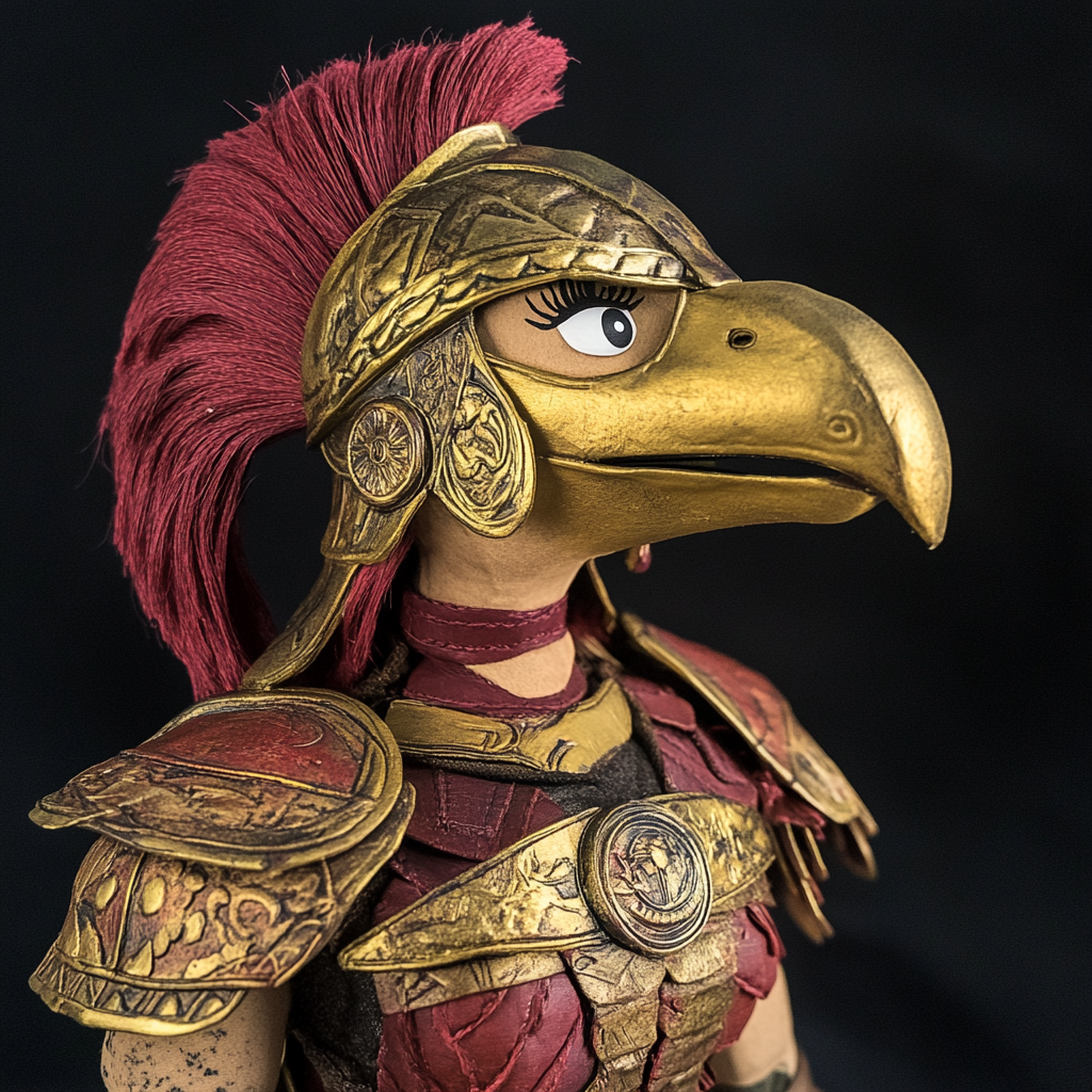 A detailed human muppet style puppet of Lady Sparta.