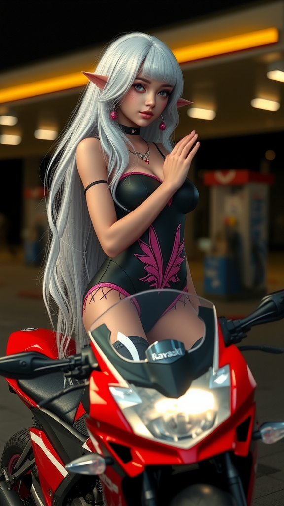 A detailed image of dark elf girl on bike