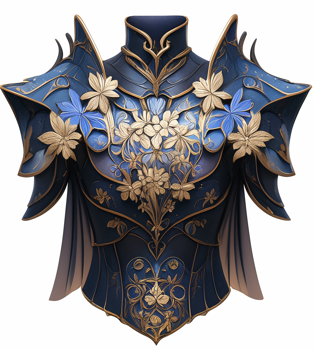 A detailed metallic shoulder armor with floral design.