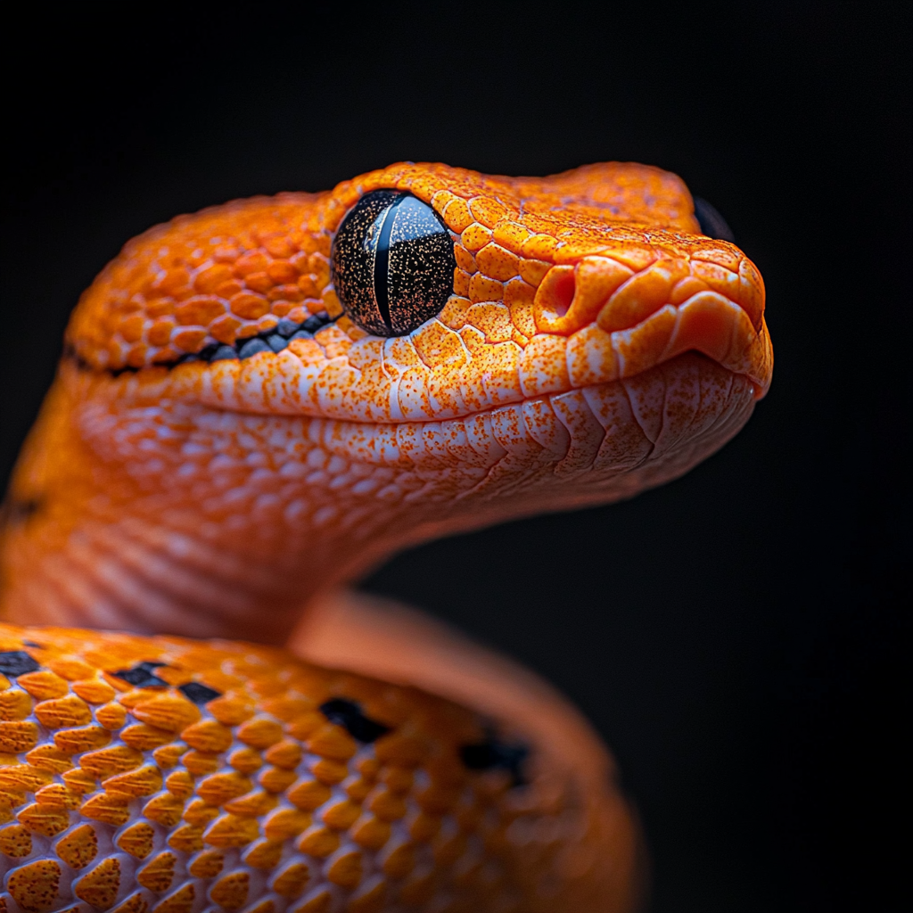 A detailed photo of an orange snake.