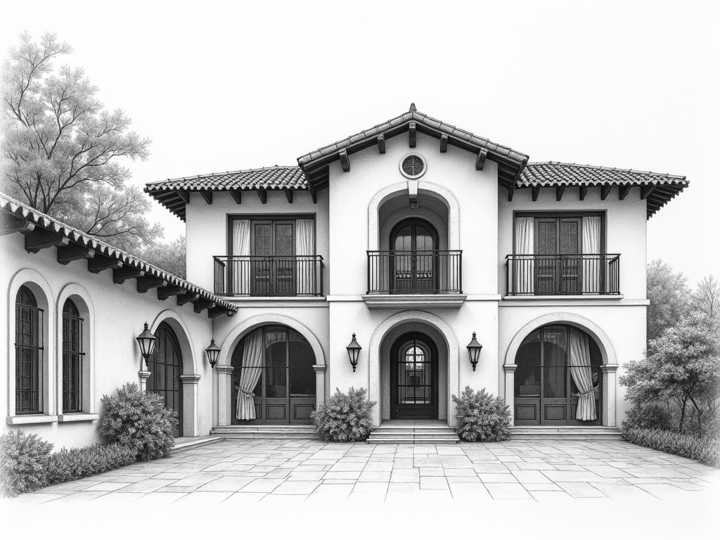 A detailed sketch of a Spanish colonial villa