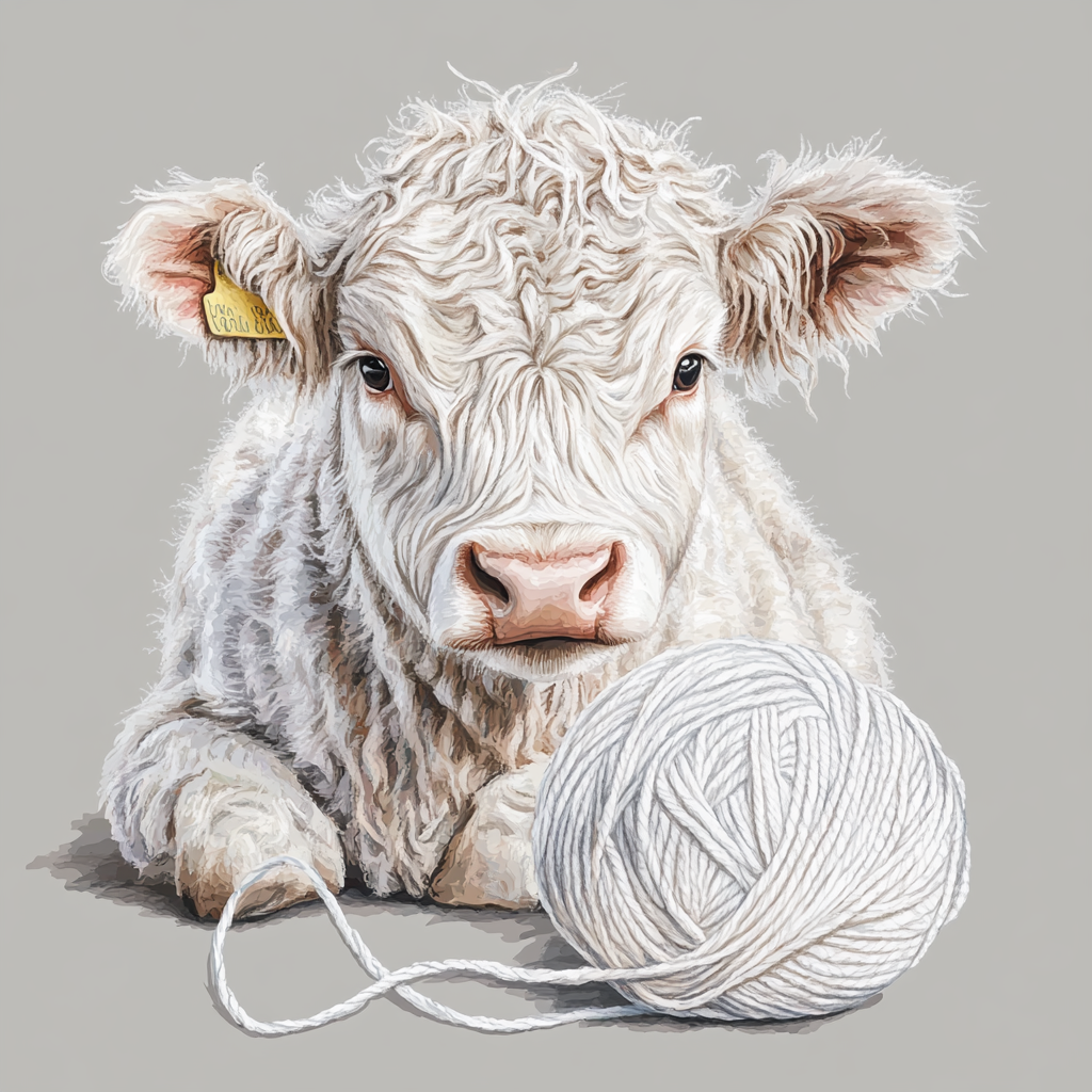 A detailed watercolor clipart of a beautiful white yarn